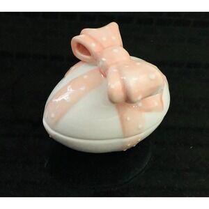 Jay Willfred Andrea by Sadek Egg Trinket Box Pink White &‎ Polka Dot Bow Vintage